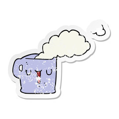 distressed sticker of a cartoon hot cup of coffee