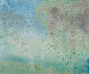 Emerald color background painted with watercolor. Abstract watercolor background. Hand painted illustration