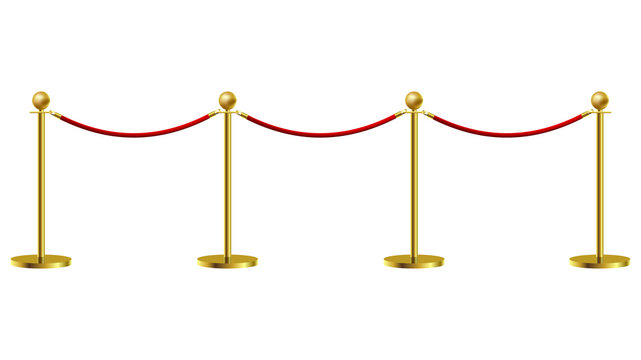 Gold Rope Barrier Constructor Concept Premiere Exposition And Protection Expensive Art. Vector Illustration