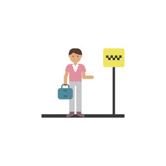Taxi stop, man cartoon icon. Element of color travel icon. Premium quality graphic design icon. Signs and symbols collection icon for websites, web design, mobile app