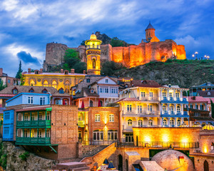 View of the Old Town of Tbilisi, Georgia after sunset
