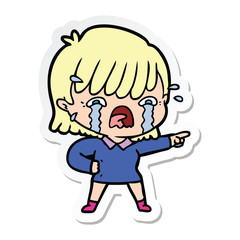 sticker of a cartoon girl crying