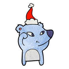 cute textured cartoon of a bear wearing santa hat