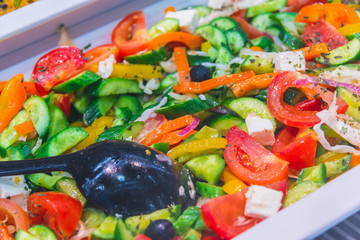 Assortment of fresh vegetable salads in restaurant buffet
