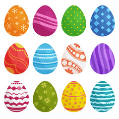 Colorful collection of Easter eggs isolated on white background. Vector illustration