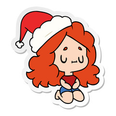 christmas sticker cartoon of kawaii girl