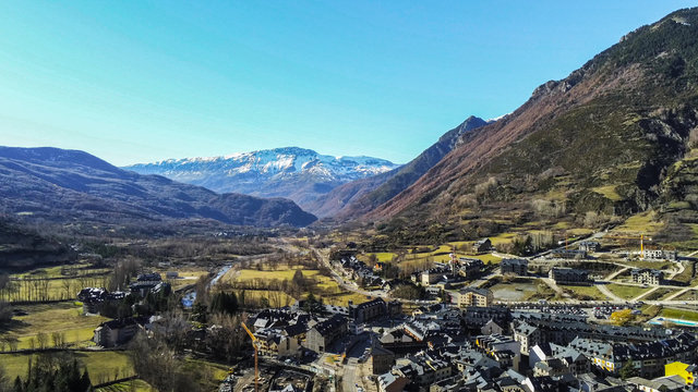 Huesca. Aerial view in Benasque. Aragon. Spain. Drone Photo