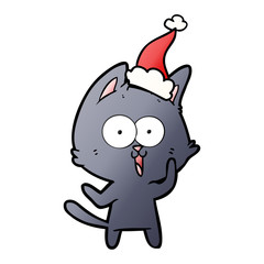 funny gradient cartoon of a cat wearing santa hat
