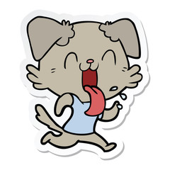 sticker of a cartoon panting dog running