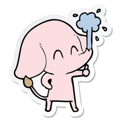 sticker of a cute cartoon elephant spouting water