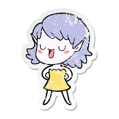 distressed sticker of a cartoon elf girl
