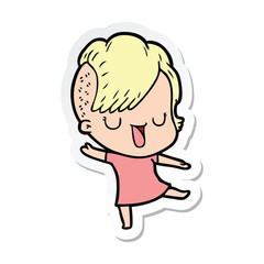 sticker of a cute cartoon girl with hipster haircut