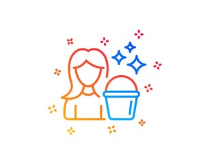 Cleaning service line icon. Woman with Bucket symbol. Washing Housekeeping equipment sign. Gradient design elements. Linear cleaning icon. Random shapes. Vector