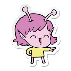 sticker of a cartoon alien girl laughing