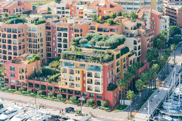 Fototapeta premium Aerial view of the Fontvieille Harbour and residence