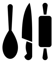 Spoon Rolling Pin Knife Vector Icon