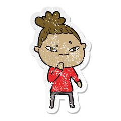 distressed sticker of a cartoon woman
