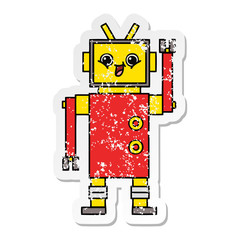 distressed sticker of a cute cartoon robot
