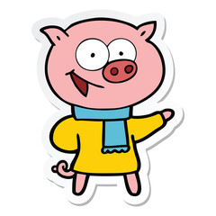 sticker of a cheerful pig wearing winter clothes cartoon