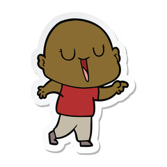 sticker of a happy cartoon bald man