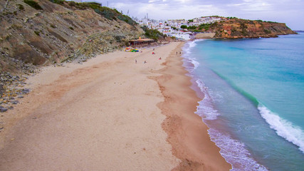 Aerial view in beach of Algarve. Portugal. Drone Photo