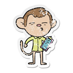 distressed sticker of a cartoon office monkey