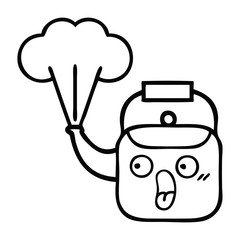 line drawing cartoon steaming kettle
