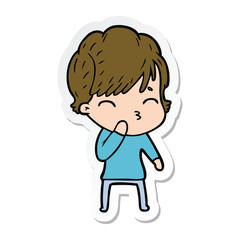 sticker of a cartoon woman thinking
