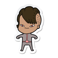 sticker of a cute cartoon girl with hipster haircut