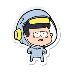 sticker of a cartoon tired astronaut