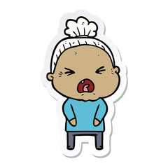 sticker of a cartoon angry old woman