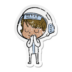 distressed sticker of a cartoon astronaut woman