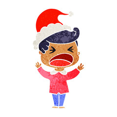 retro cartoon of a shouting man wearing santa hat
