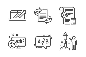 Medical analytics, Settings blueprint and Ab testing icons simple set. Sales diagram, Marketing and Fireworks signs. Medicine system, Report document. Science set. Line medical analytics icon. Vector