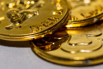 Gold Irish coin close up