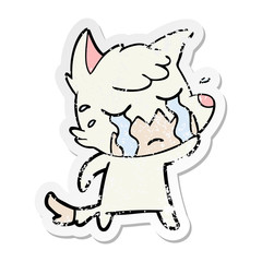 distressed sticker of a crying fox cartoon