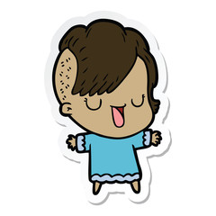 sticker of a cute cartoon girl with hipster haircut