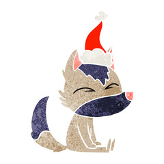 retro cartoon of a wolf whistling wearing santa hat