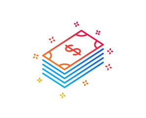 Fototapeta premium Cash money line icon. Banking currency sign. Dollar or USD symbol. Gradient design elements. Linear dollar icon. Random shapes. Vector