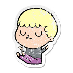 distressed sticker of a cartoon grumpy boy