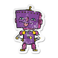 distressed sticker of a cartoon robot