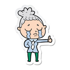 sticker of a cartoon crying businesswoman