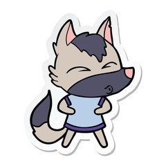 sticker of a cartoon wolf whistling