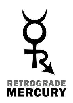 Astrology Alphabet: Retrograde MERCURY, Reverse direction motion of this planet. Hieroglyphics character sign (original combination symbol).