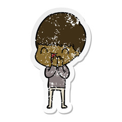 distressed sticker of a happy cartoon boy