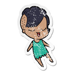 distressed sticker of a happy cartoon girl