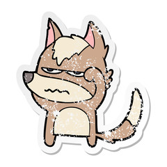 distressed sticker of a cartoon annoyed wolf