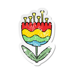 distressed sticker of a cartoon patterned flower