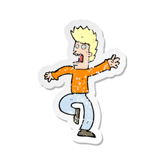 retro distressed sticker of a cartoon frightened man