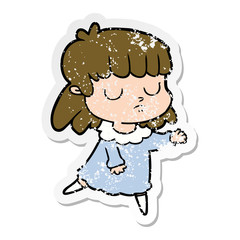 distressed sticker of a cartoon indifferent woman